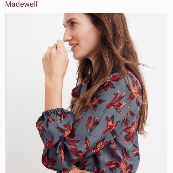 Madewell Silk Tie-Neck Floral 100% Silk Long Sleeve Wrap Top Women’s Size Small - Picture 2 of 10